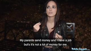 Spanish dark-haired got a bunch of money from a naughty stranger to have orgy with him