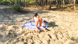 Slender teenie dark haired, Victoria Kai got bare and embarked tugging with a fuckfest plaything, on the beach