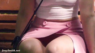 A Not Planned Rendezvous. Jeny Smith ambling with stranger with mini miniskirt and no undies