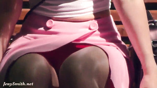 A Not Planned Rendezvous. Jeny Smith ambling with stranger with mini miniskirt and no undies