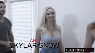 Mischievous platinum-blonde stunner is using every chance to stretched her gams broad open and get pummeled