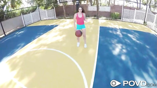 Diminutive breasted stunner just can't hold back from throating her finest buddy's knob and railing it