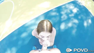 Diminutive breasted stunner just can't hold back from throating her finest buddy's knob and railing it