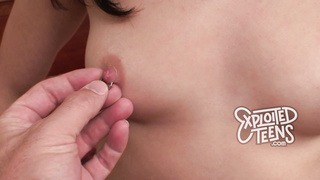 Thin teen with pigtails sucks a fat cock