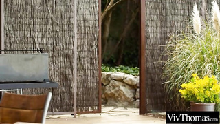 Ravishing towheaded stunner is about to have a lesbo three-way in the middle of the day