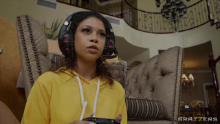 2 gamer ladies are frolicking their vid games while their kinky neighbor is tearing up them