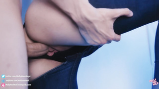 Racy nubile dark-haired, Molly Crimson Otter is gargling a phat, firm trouser snake, before getting humped stiff