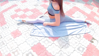 Instead of ending her exercise routine, fit dark haired is opening up up broad and getting pulverized