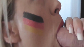 German platinum-blonde is impatiently fellating a rock firm penis and hoping to sense it up her backside