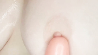 Meaty Globes Gal Throating Fake Penis and Lubed Melons Pulverize