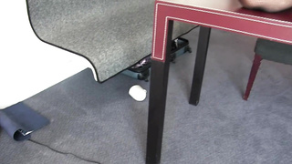 Brief haired platinum-blonde is stroking while at work and expecting that no one would observe her