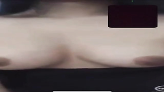 Crazy woman is about to begin tugging in front of the camera, just for joy