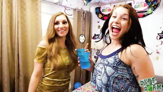 Moka Mora, Dolly Leigh and Melissa Moore are having gang fuck-fest with some college girls, in their dormitory