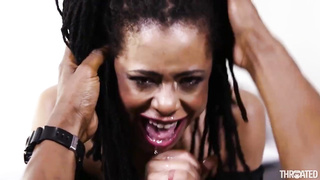 Kira Noir is anxiously inhaling a large, black manmeat as deep as she can, for free-for-all