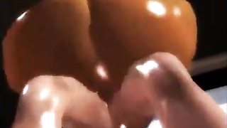 Animation honey with phat arse and thick nips is all greased up so her lean beau can pound her