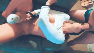 Step-Sister blowing her brothers enormous weenie til he blows on her face