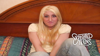 5 foot 8 18 yr old blonde with BIG tits makes her debut porn