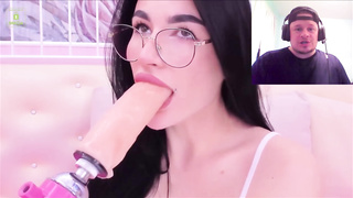 Glorious black-haired stunner with glasses has an outstanding expertise to gulp hefty fuck stick in her gullet