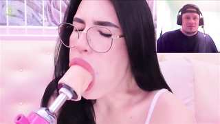 Glorious black-haired stunner with glasses has an outstanding expertise to gulp hefty fuck stick in her gullet