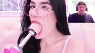 Glorious black-haired stunner with glasses has an outstanding expertise to gulp hefty fuck stick in her gullet