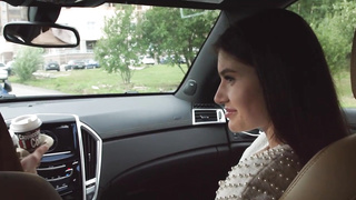 Slender dark-haired teenage hops into couch and has sizzling plow with random stranger she just encountered