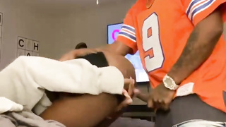 Drilling on her greatest acquaintance sofa