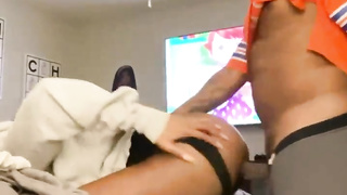 Drilling on her greatest acquaintance sofa