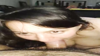 Fledgling black-haired is providing muddy sucky-sucky to a stud she luvs while he makes phone vid