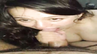 Fledgling black-haired is providing muddy sucky-sucky to a stud she luvs while he makes phone vid