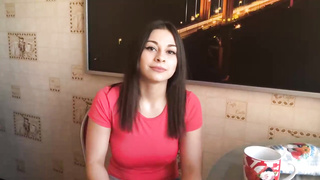 Uber-Cute dark-haired is gargling rod and getting boinked on the table, in the middle of the day