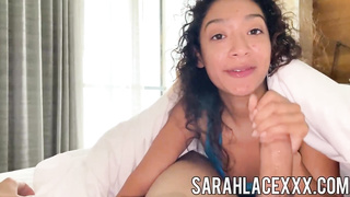 Bony diminutive titied ebony is deepthroating her boyfriend’s rigid weenie for breakfast before she get pummeled