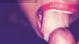 Lustful stunner is deep-throating rigid spunk-pump and make him jizm into her throat, in POINT OF VIEW fashion