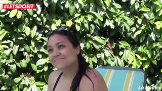 French dark-haired is having fuck-fest next to the swimming pool, in the middle of a adorable day