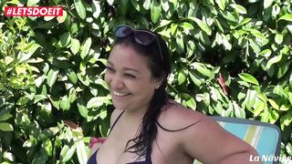 French dark-haired is having fuck-fest next to the swimming pool, in the middle of a adorable day