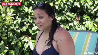 French dark-haired is having fuck-fest next to the swimming pool, in the middle of a adorable day