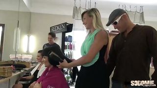 Lusty towheaded female, Christelle is about to have hook-up with a customer, in a rubdown guest room