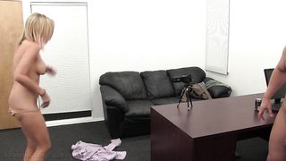 Towheaded COUGAR enjoys to poke on sofa and table