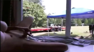 Charming amaterur dark-haired with super-cute massive jugs is frolicking her slit in front of her gardener