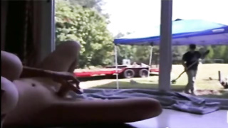 Charming amaterur dark-haired with super-cute massive jugs is frolicking her slit in front of her gardener