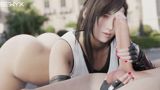 Dark Haired with a messy mind is deep throating a meaty rod, as deep as she can