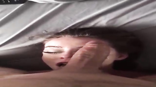 Ravishing dark-haired is deep throating a ample weenie and hoping to get a large facial cumshot money-shot