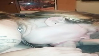 Insatiable dude luvs the way a enormous cockslut is pleasuring him with her lips, late at night