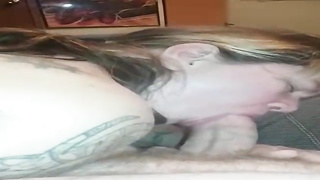 Insatiable dude luvs the way a enormous cockslut is pleasuring him with her lips, late at night