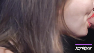 Accomplished stunner is throating a rock firm shaft while getting on all fours on the floor, just for joy