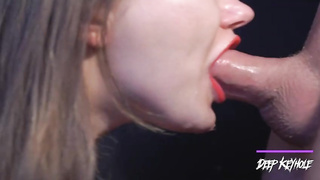 Accomplished stunner is throating a rock firm shaft while getting on all fours on the floor, just for joy