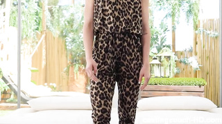 Dark-Haired in brute printed sundress is about to have her first-ever black practice with a uber-sexy stud