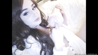 Blue eye dark-haired tugging