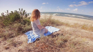 Ample caboose, crimson haired honey is screwing a random boy in the nature, during the day