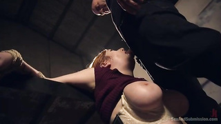 Crimson haired lady got ball-gagged, roped up and screwed firmer than ever before, until she came