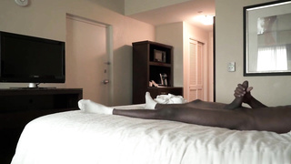 Plump maid is pleasuring a black dude in a motel guest room and listening to his bellows